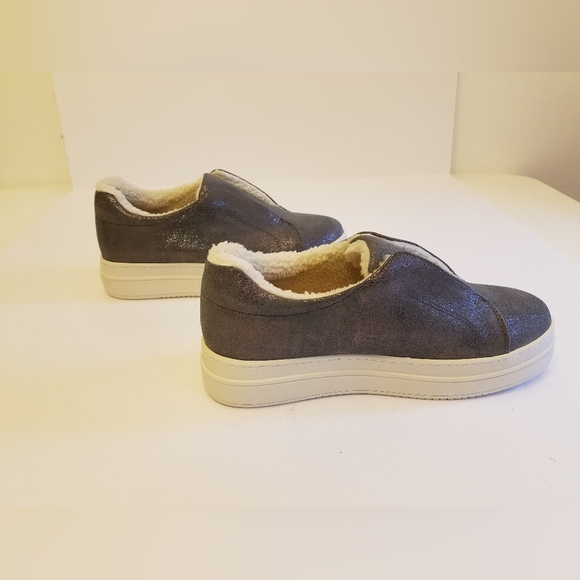 J/SLIDES Nada Sneakers Metallic Pewter Platform Shearling Low Top Slip on Womens - Picture 7 of 16